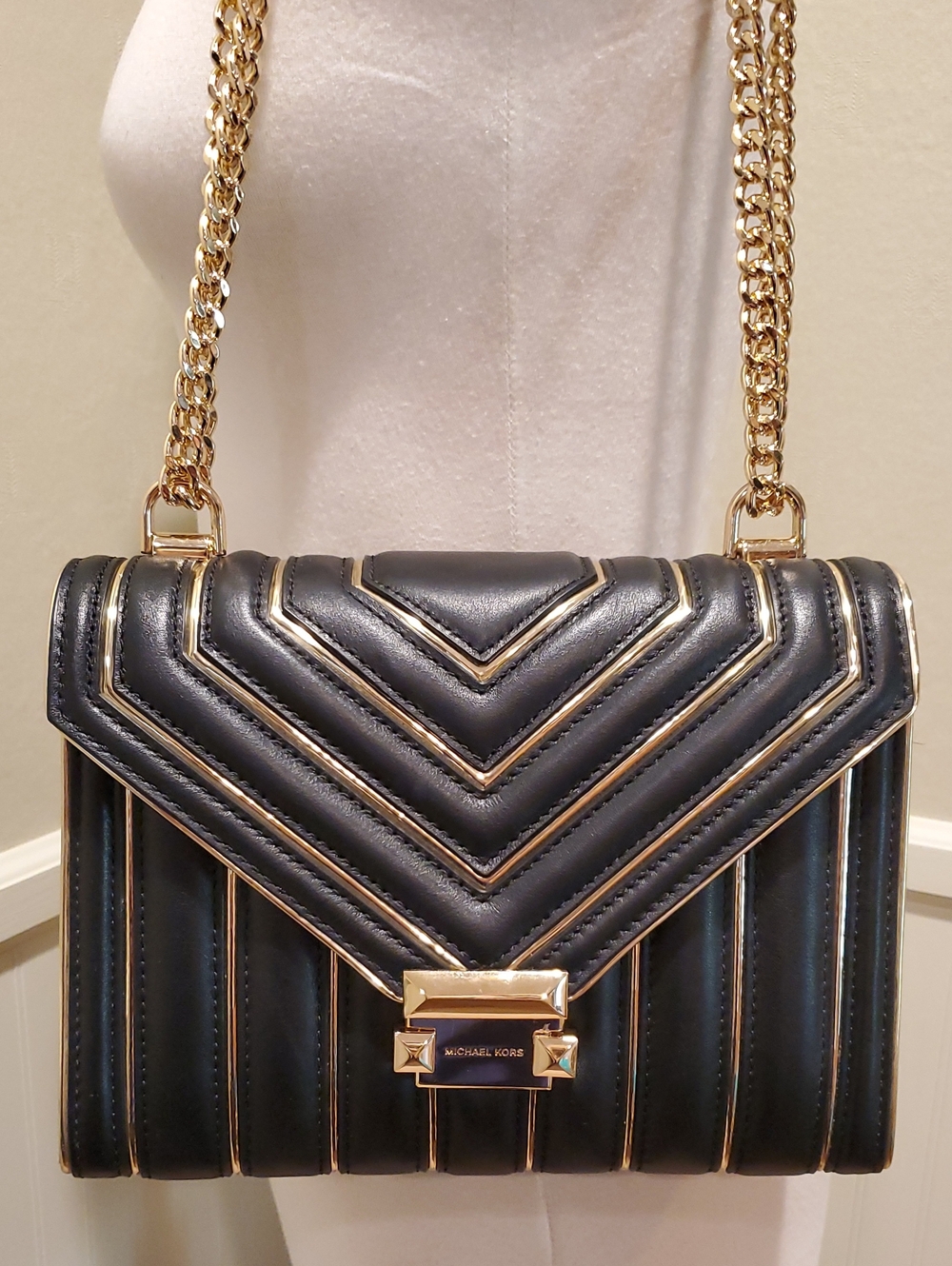 Like NEW Michael Kors Quilted Whitney Bag Gold Stripe